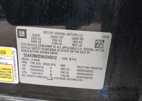 2017 Buick Enclave Leather из США, поврежденный, VIN 5GAKVBKD3HJ240012